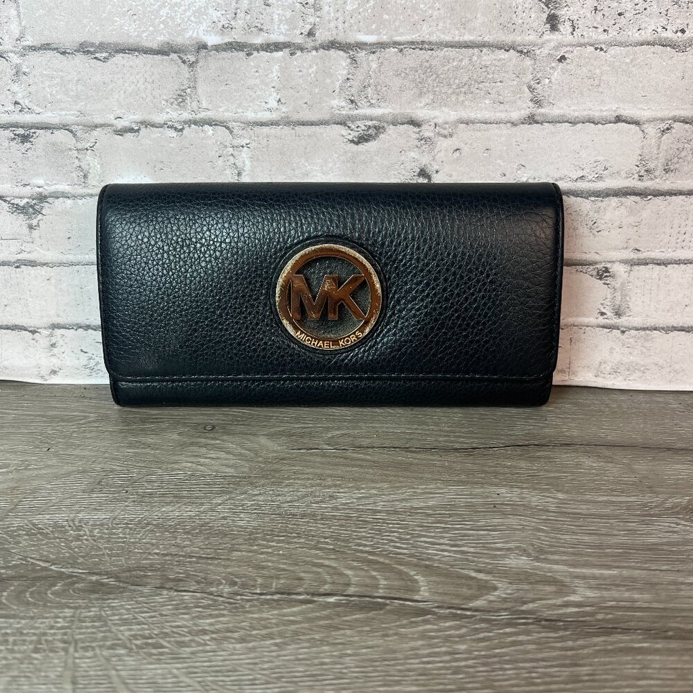 Michael Kors Black Leather Fulton Continental Wallet